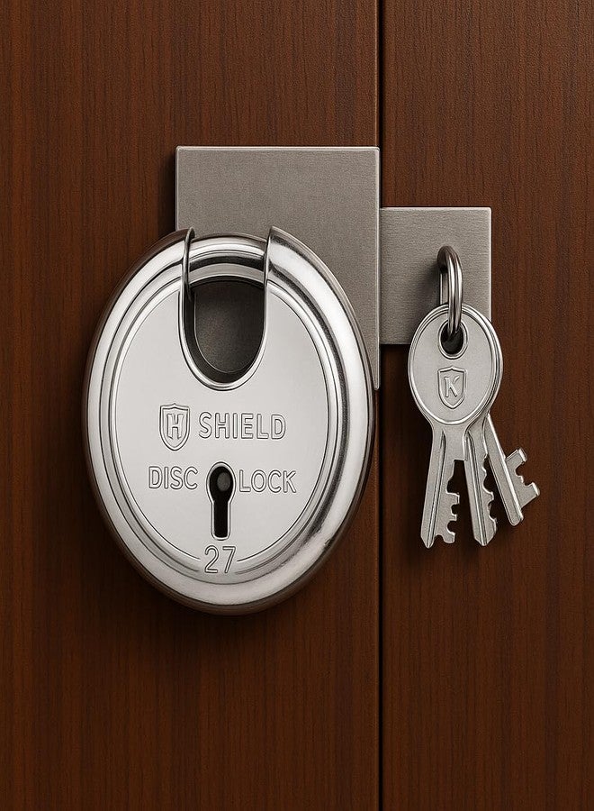 KI SHIELD قفل قرصي Ki Shield 1008 مقاس 80 مم | مصنوع من الفولاذ السبائكي | مطلي بالكروم الفضي اللامع | أقفال بمفاتيح، أقفال أبواب، ملحقات أبواب | (عبوة من قطعة واحدة) - Image 1